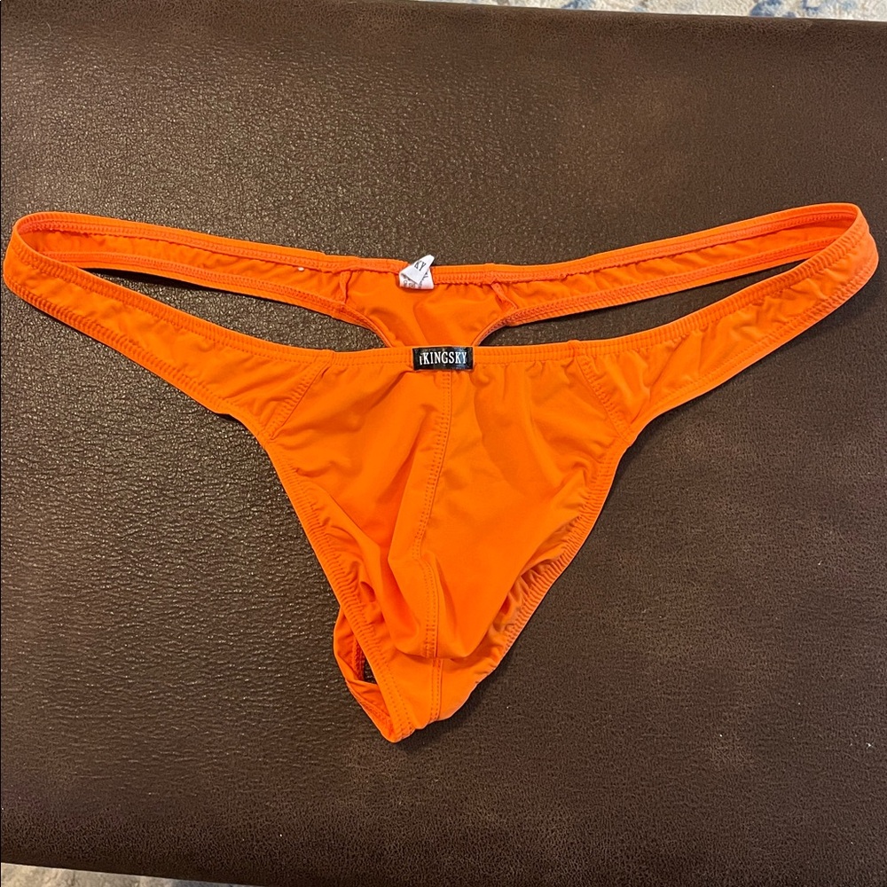 Ikingsky Low Rise T-Back Orange Spandex Thong - Picture 2 of 3